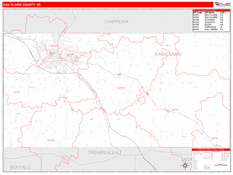 Eau Claire County, WI Digital Map Red Line Style